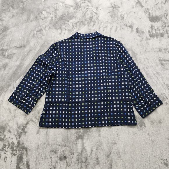 Christopher & Banks Jacket Womens XL Blue Green Check Plaid Cotton 3/4 Sleeve - Picture 3 of 11